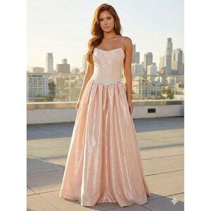 Vtg Y2K Cache Organza Blush Pink Ballgown Dress Lace Fairy Core Size 6 Womens